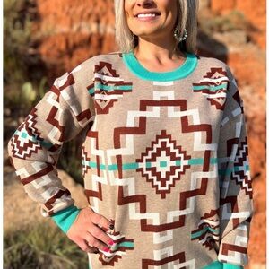 Aztec-Inspired Sweater - Brown and Teal